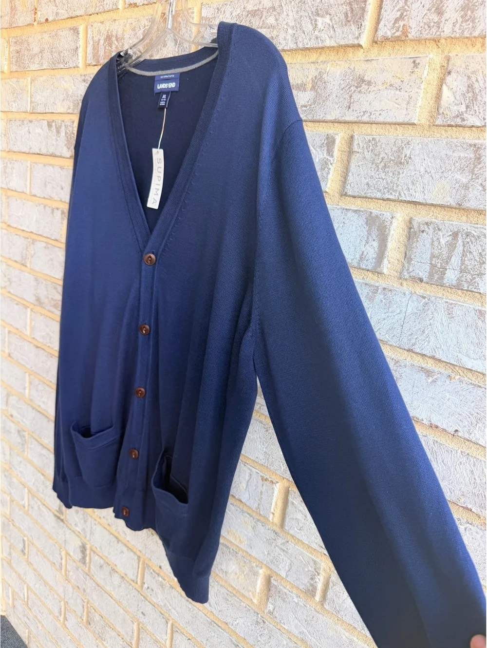 Lands’ End NWT Long Sleeve V-Neck Button Up Navy Blue Cardigan Sweater Size XL